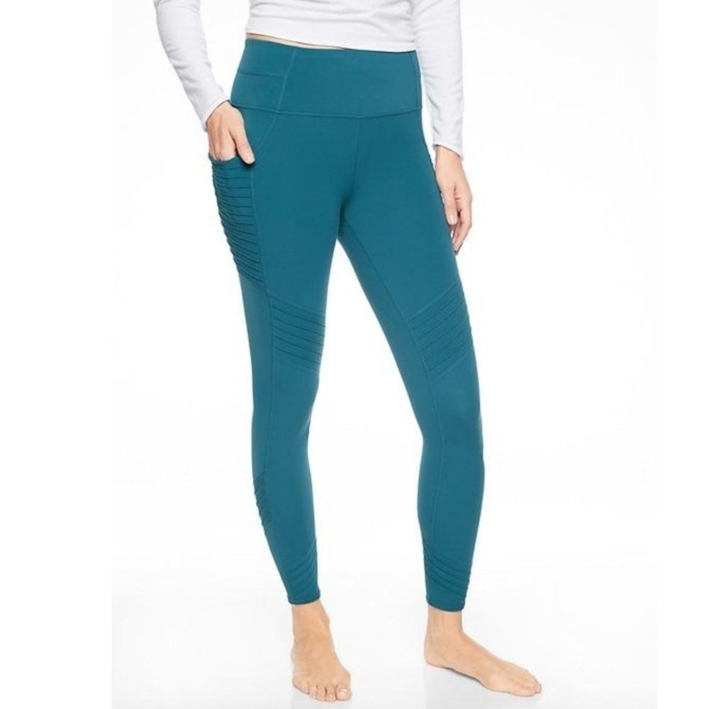 Athleta Stash Pocket Moto Tight In Powervita Coastal Teal XS